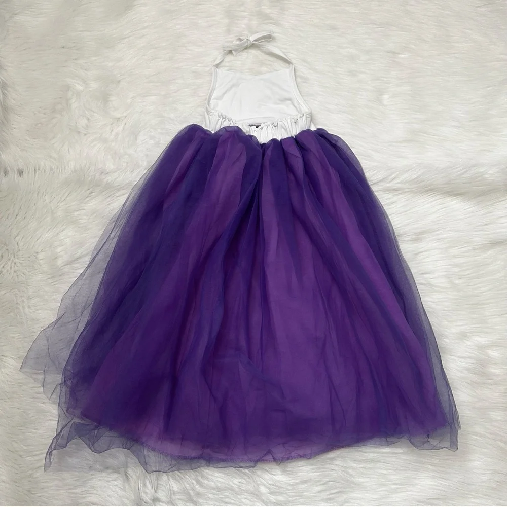 Kids Girls Size 7-8 Formal Purple Tulle with White Lace Bolero Shrug